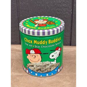Vintage Chex Muddy Buddies Tin Can Container Peanuts Snoopy Charlie Brown